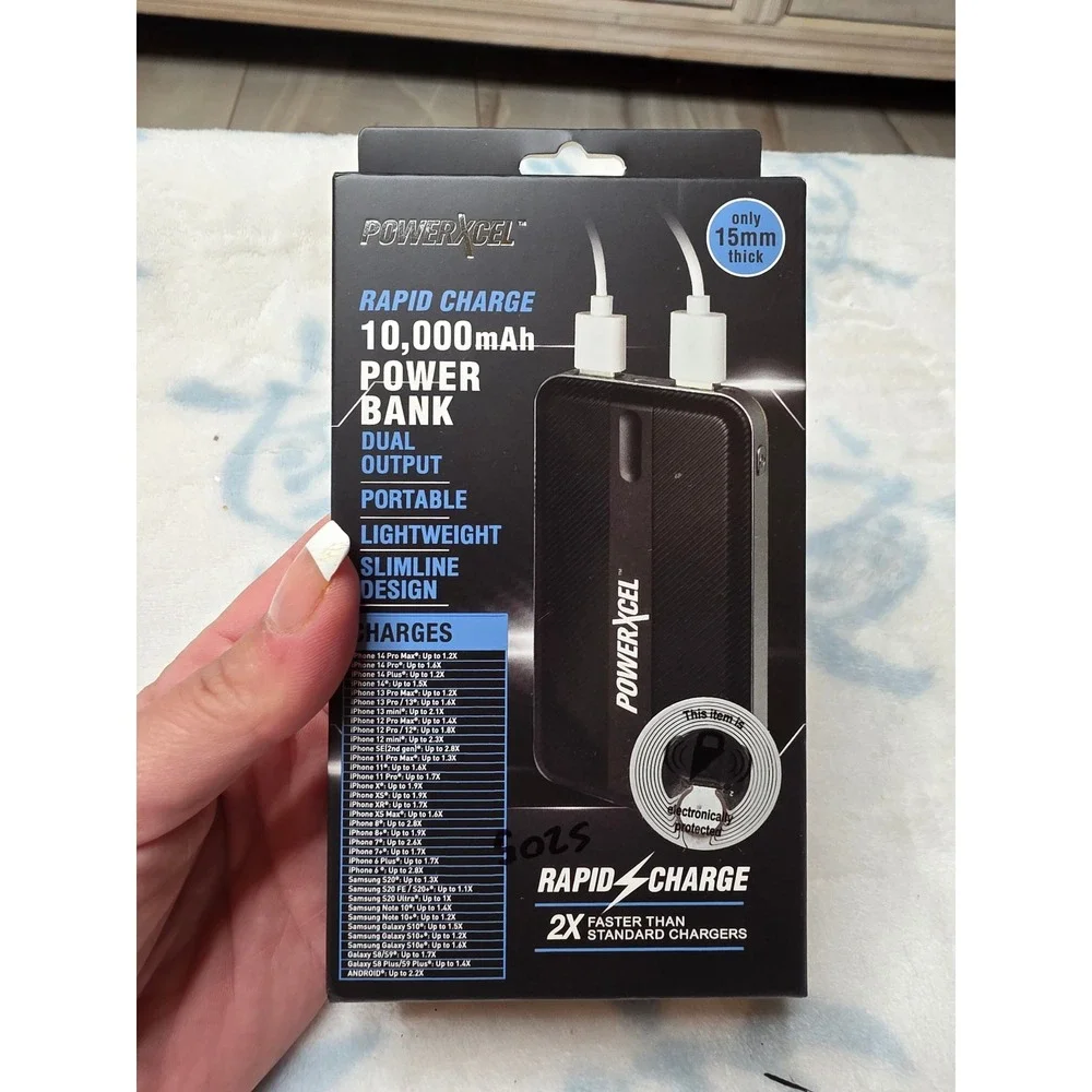 PowerXcel 10000mAh‎ Rapid Charge Power Bank Dual USB Portable Slim Black 15mm